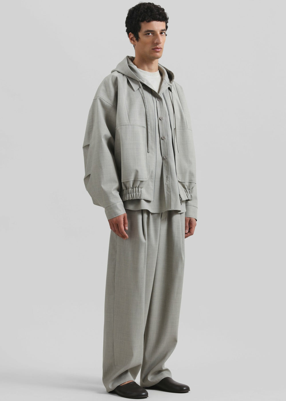 Lars Textured Hooded Jacket - Greige Melange