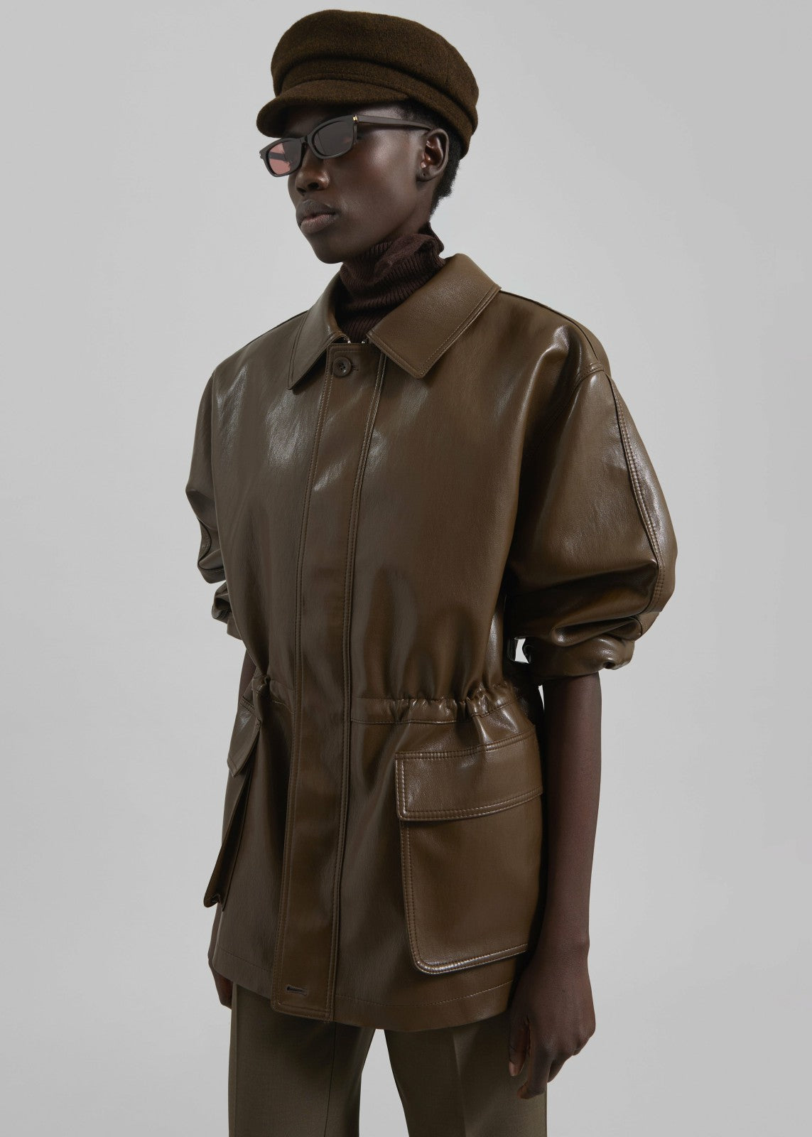 Cassel Faux Leather Jacket - Brown