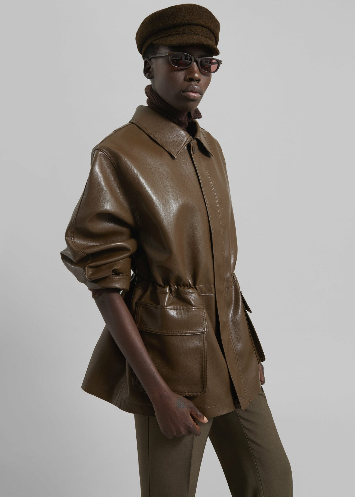 Cassel Faux Leather Jacket - Brown
