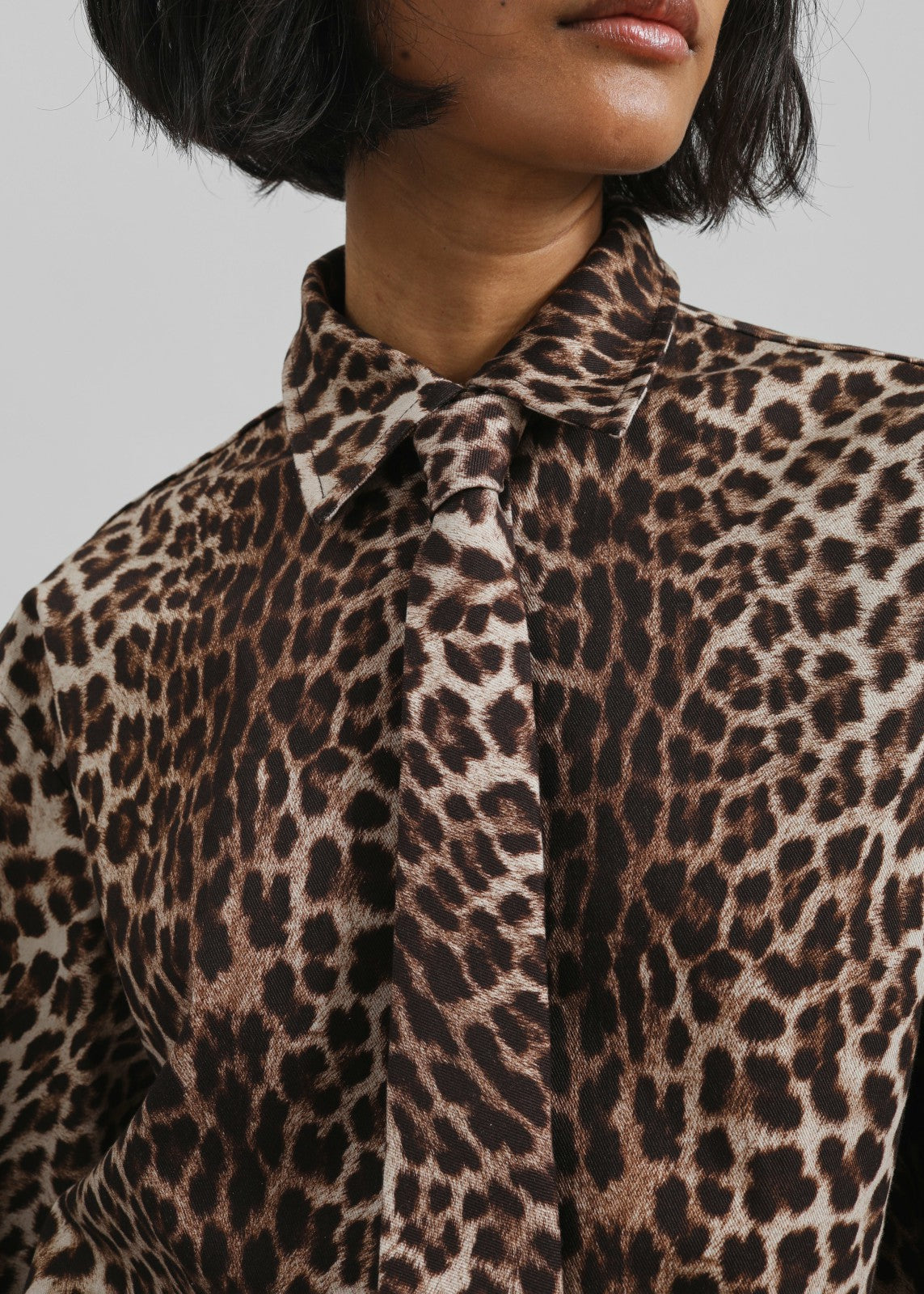 Lene Leopard Print Tie - Brown