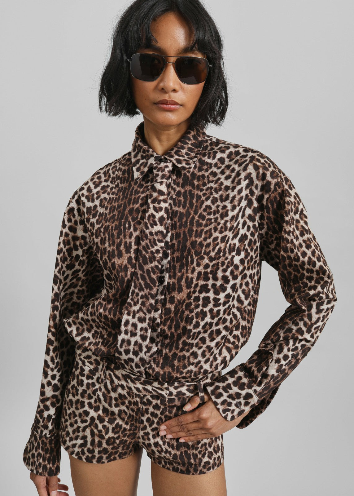 Lene Leopard Print Tie - Brown