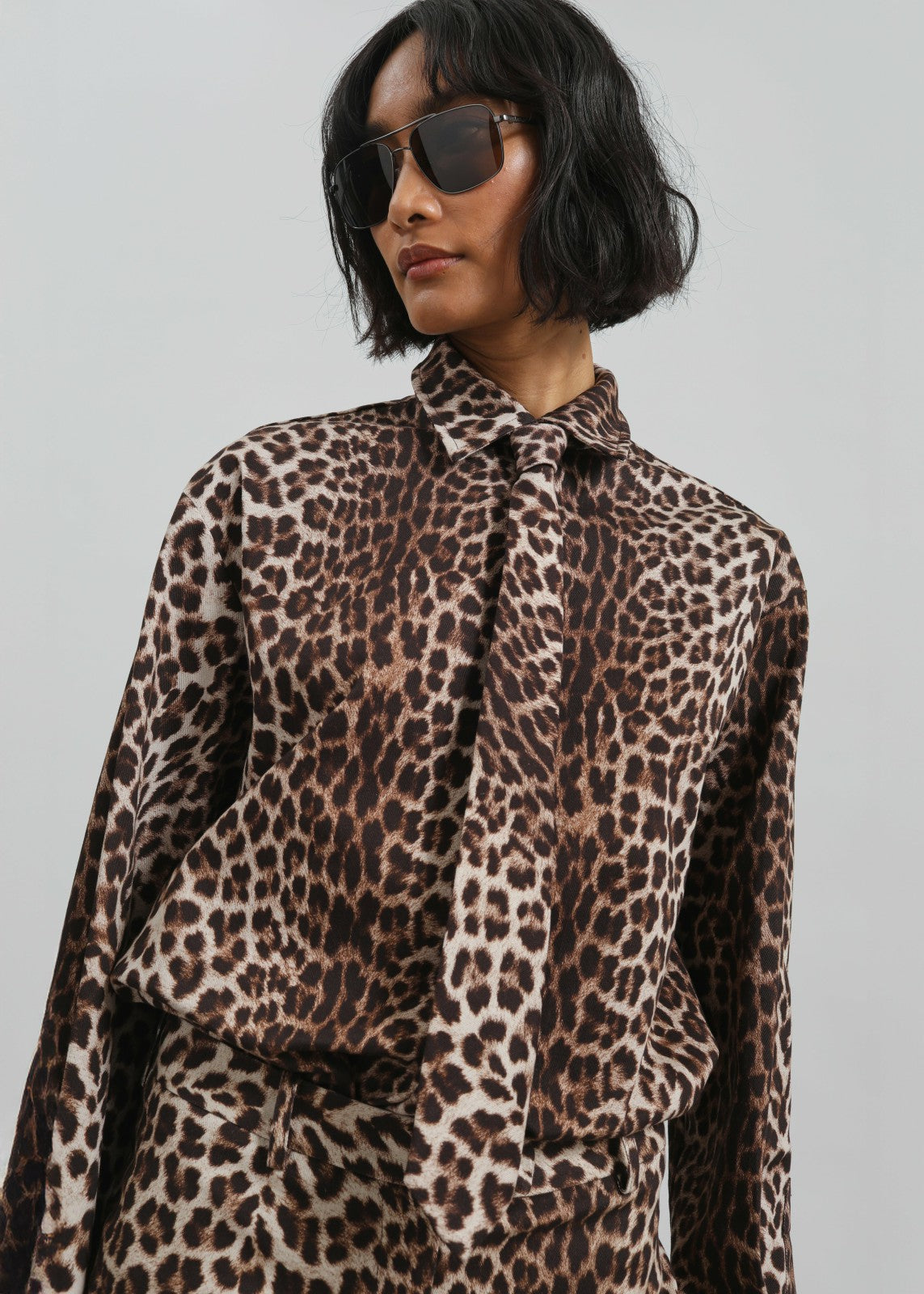 Lene Leopard Print Tie - Brown