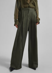 Marfa Pleated Silk Trousers - Khaki