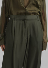 Marfa Pleated Silk Trousers - Khaki
