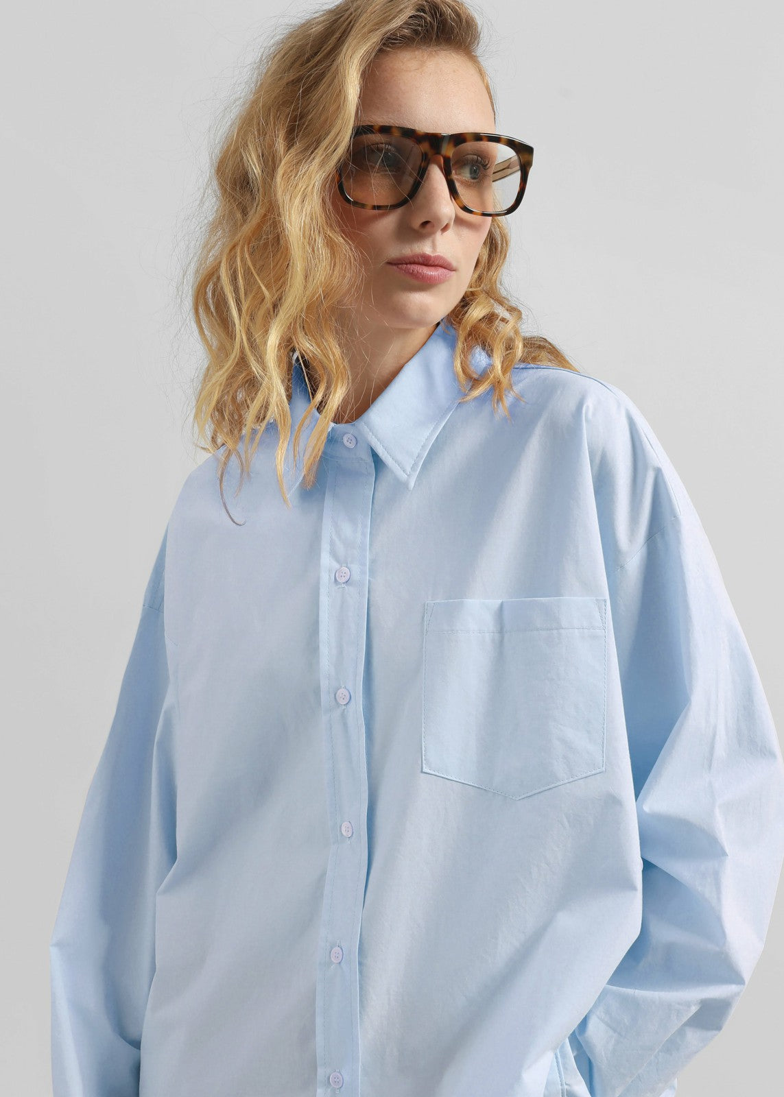 Volda Asymmetric Button-Up Shirt - Sky Blue