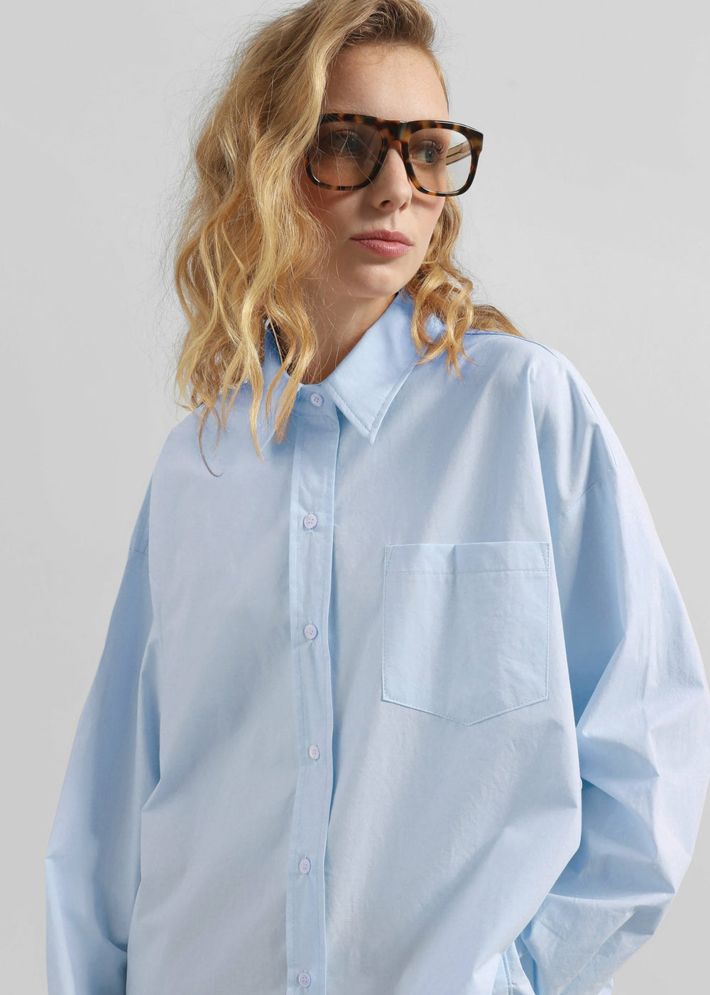 Volda Asymmetric Button-Up Shirt - Sky Blue