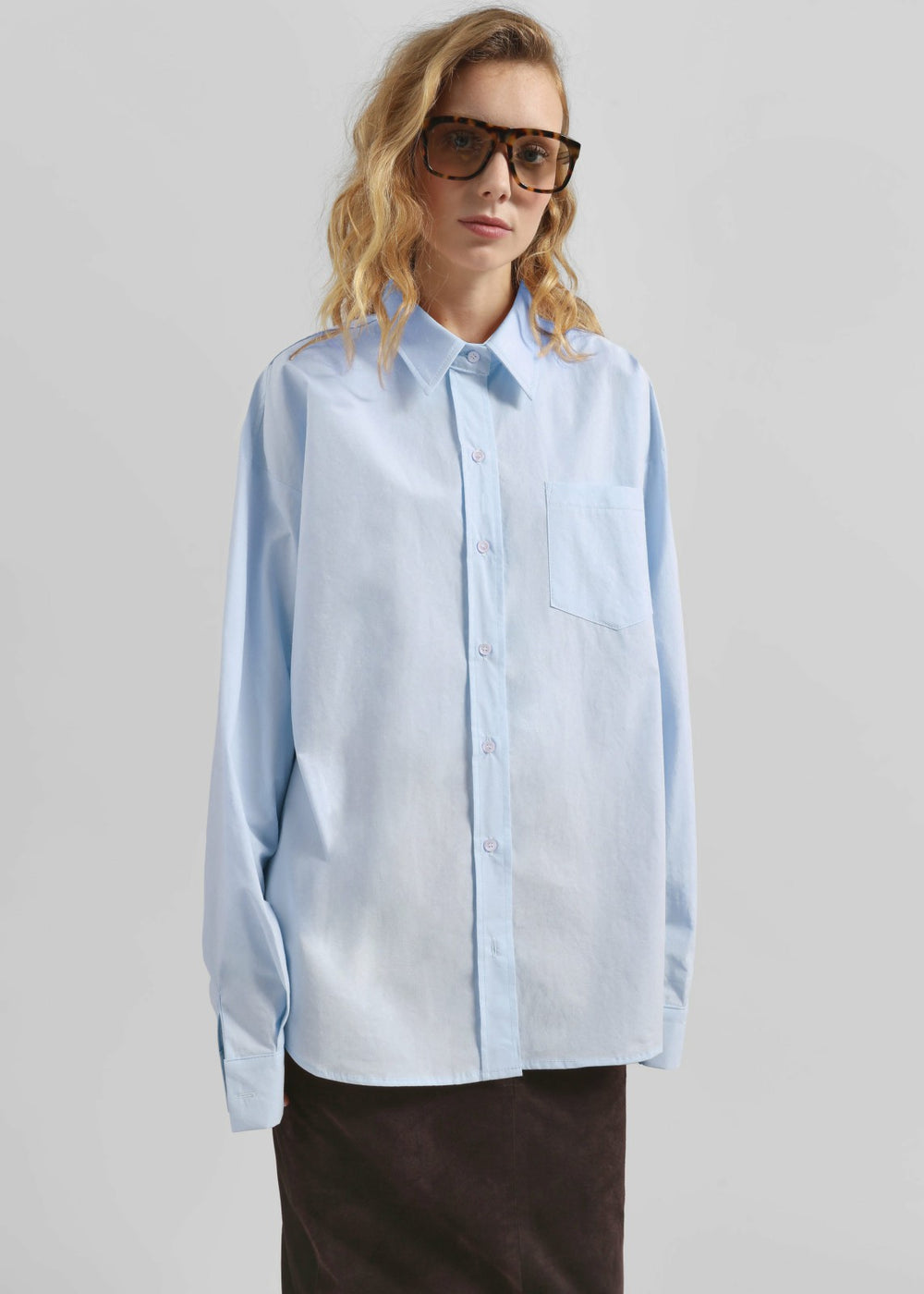 Volda Asymmetric Button-Up Shirt - Sky Blue