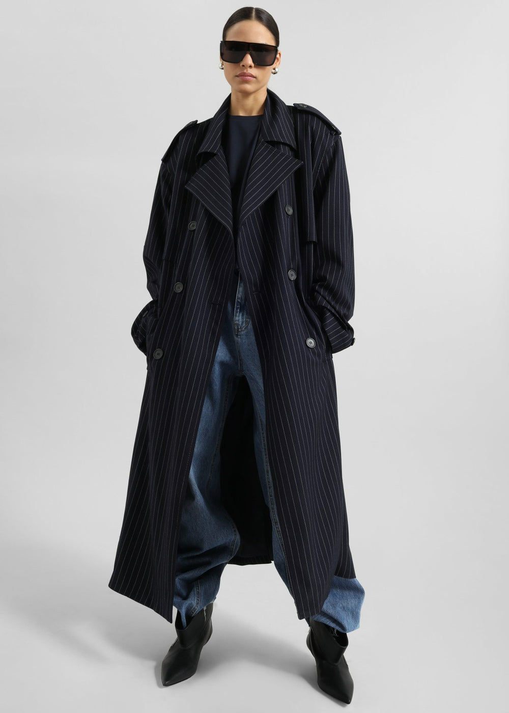 Salford Pinstripe Trench - Navy