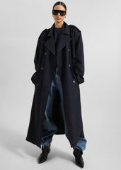 Salford Pinstripe Trench - Navy