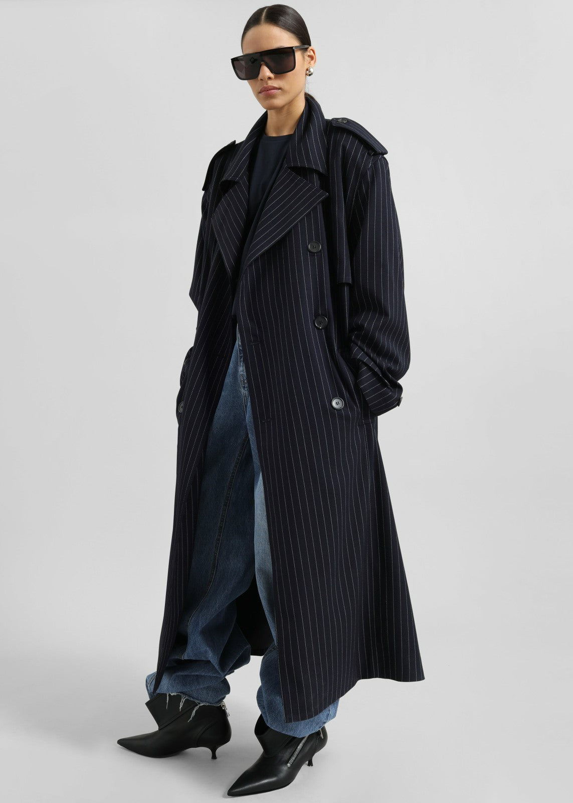 Salford Pinstripe Trench - Navy