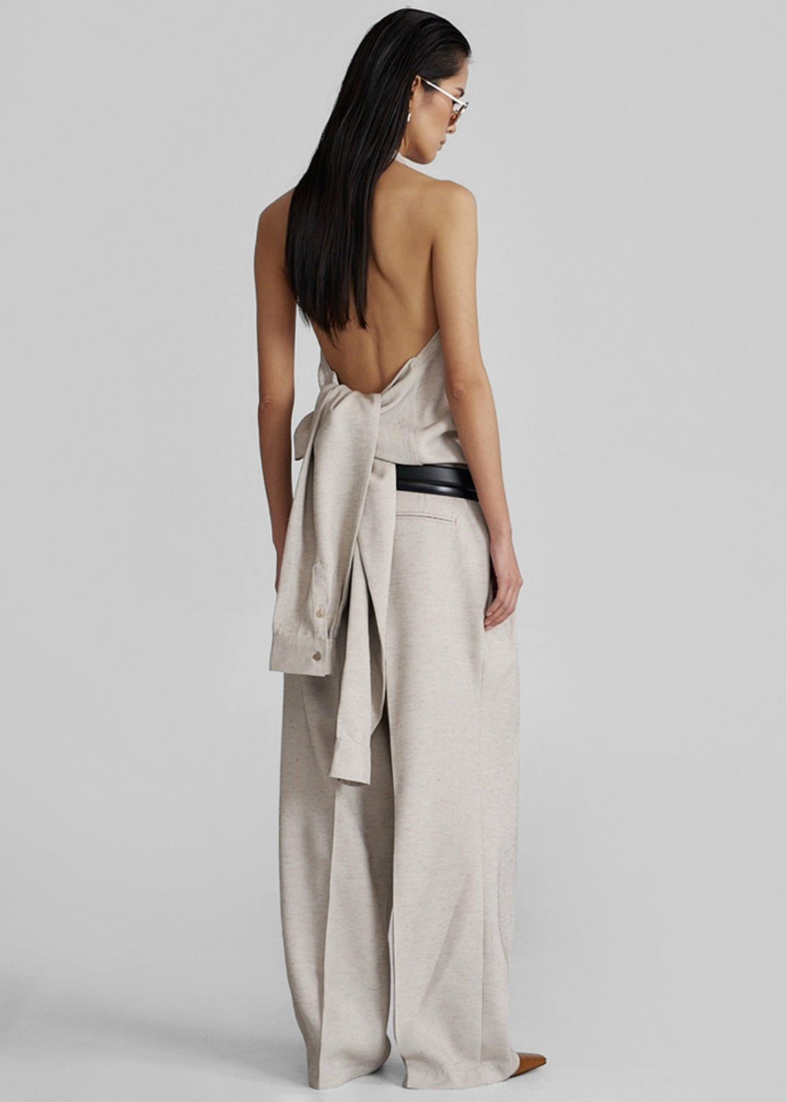 Corsham Halter Wrap Top - Beige Melange