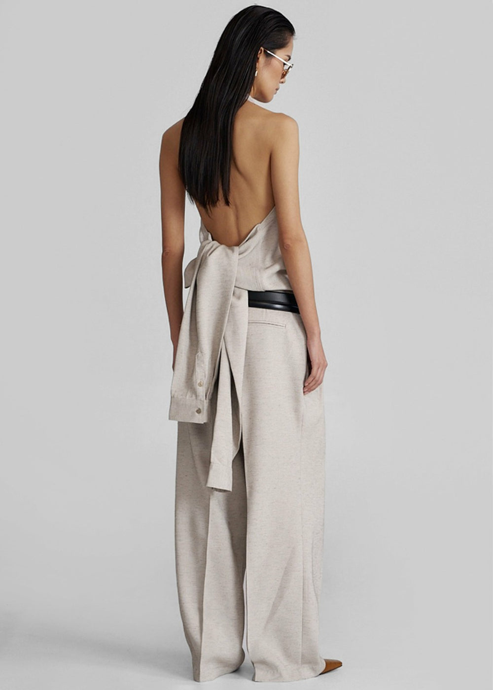 Corsham Halter Wrap Top - Beige Melange