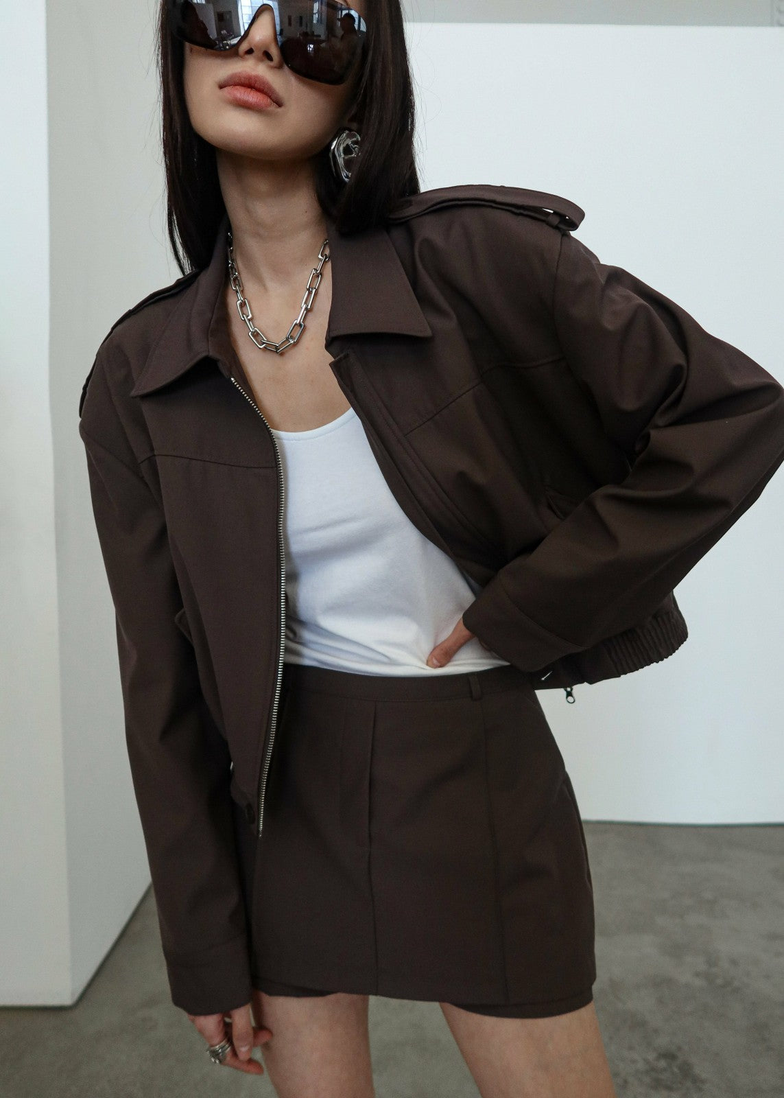 Hyde Cropped Bomber - Brown
