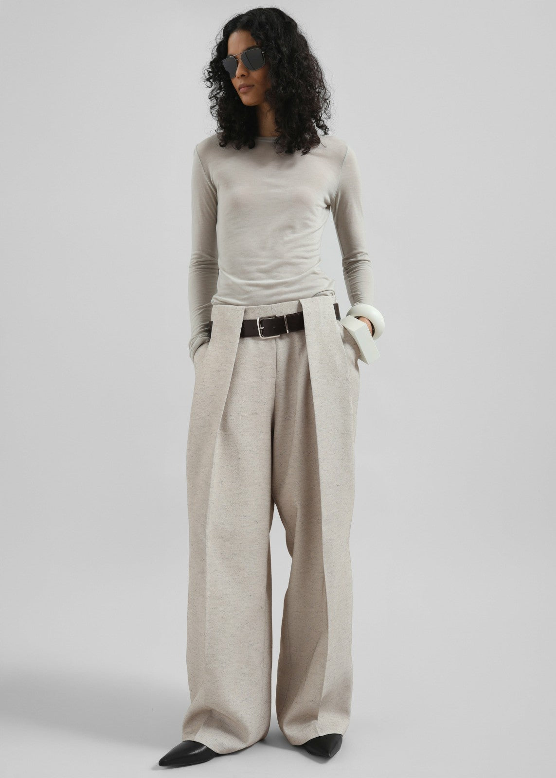 Corsham Pleated Trousers - Beige Melange