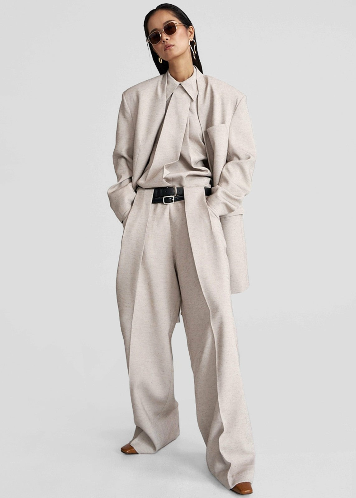 Corsham Pleated Trousers - Beige Melange