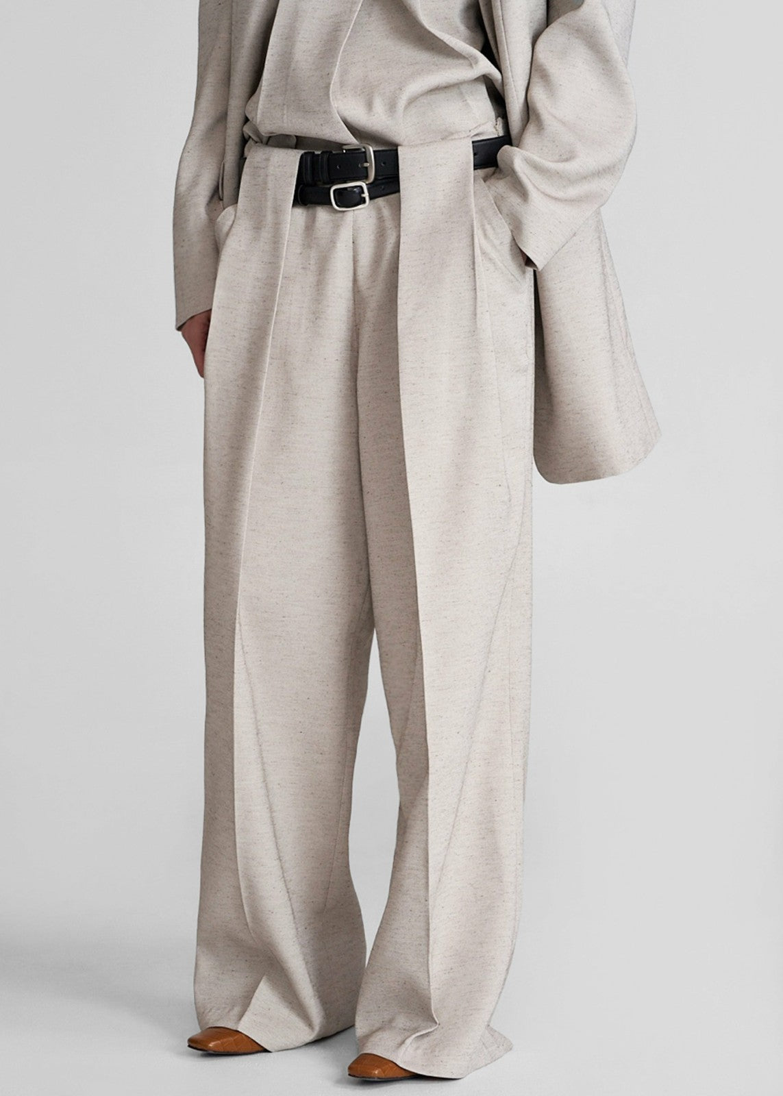 Corsham Pleated Trousers - Beige Melange