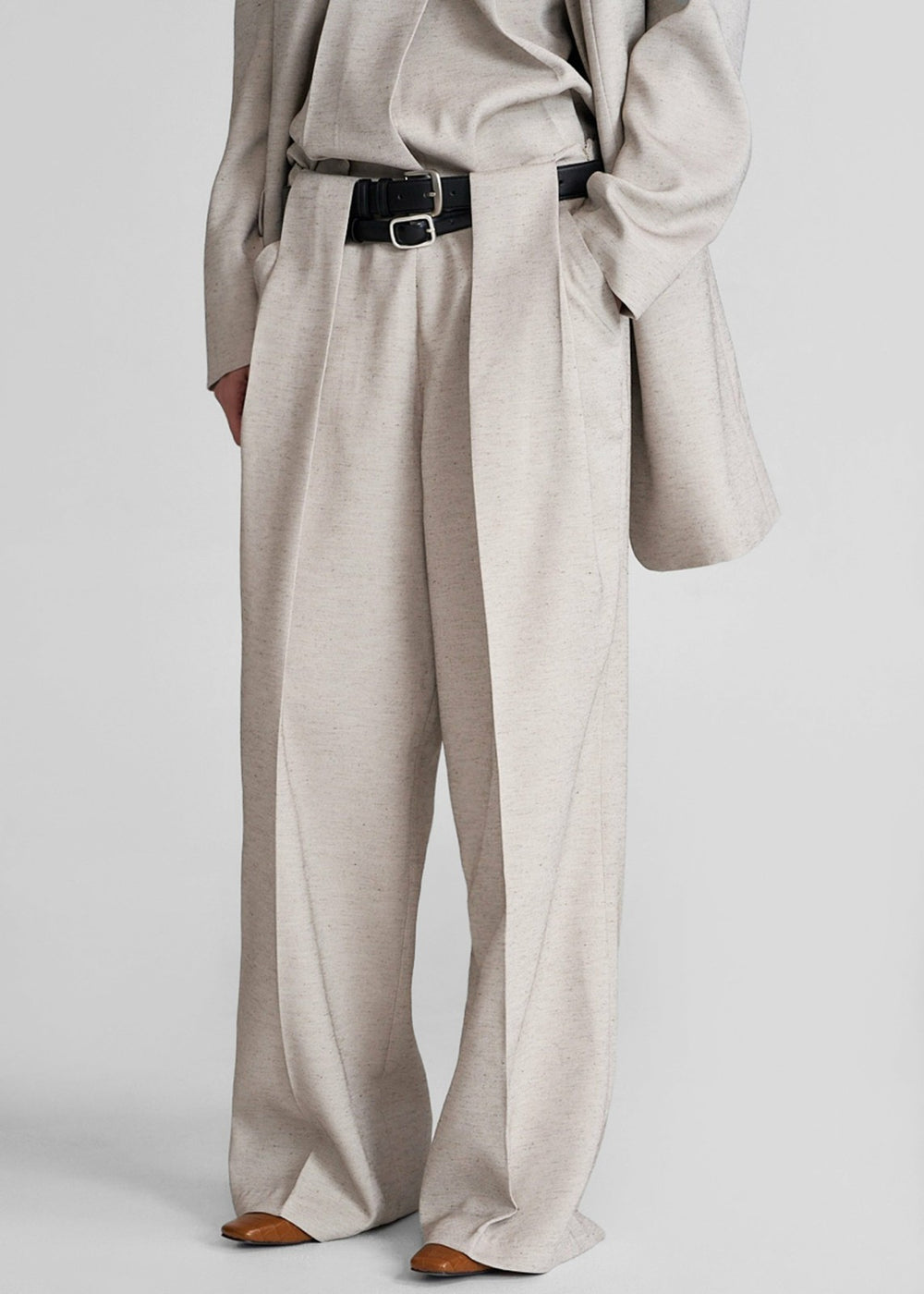 Corsham Pleated Trousers - Beige Melange