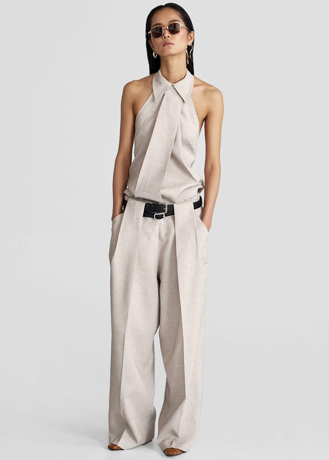 Corsham Pleated Trousers - Beige Melange