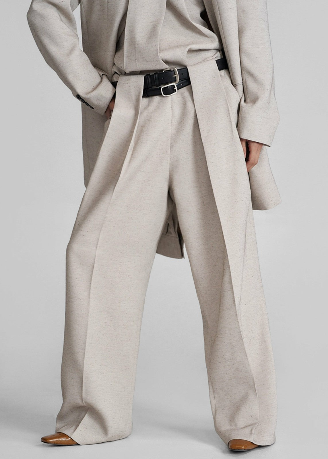 Corsham Pleated Trousers - Beige Melange