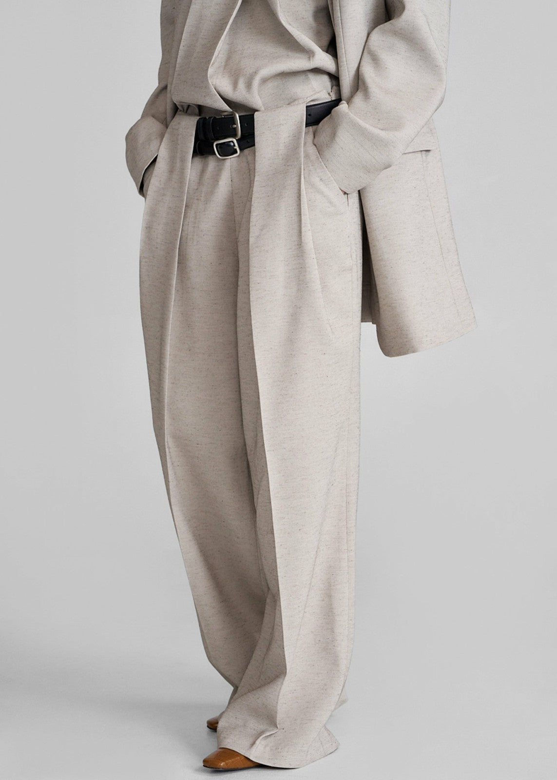 Corsham Pleated Trousers - Beige Melange