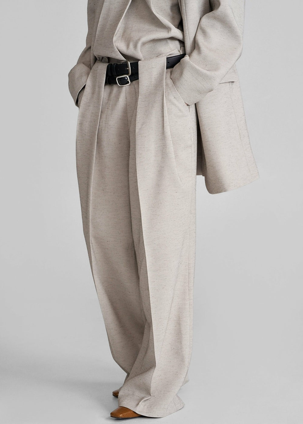 Corsham Pleated Trousers - Beige Melange