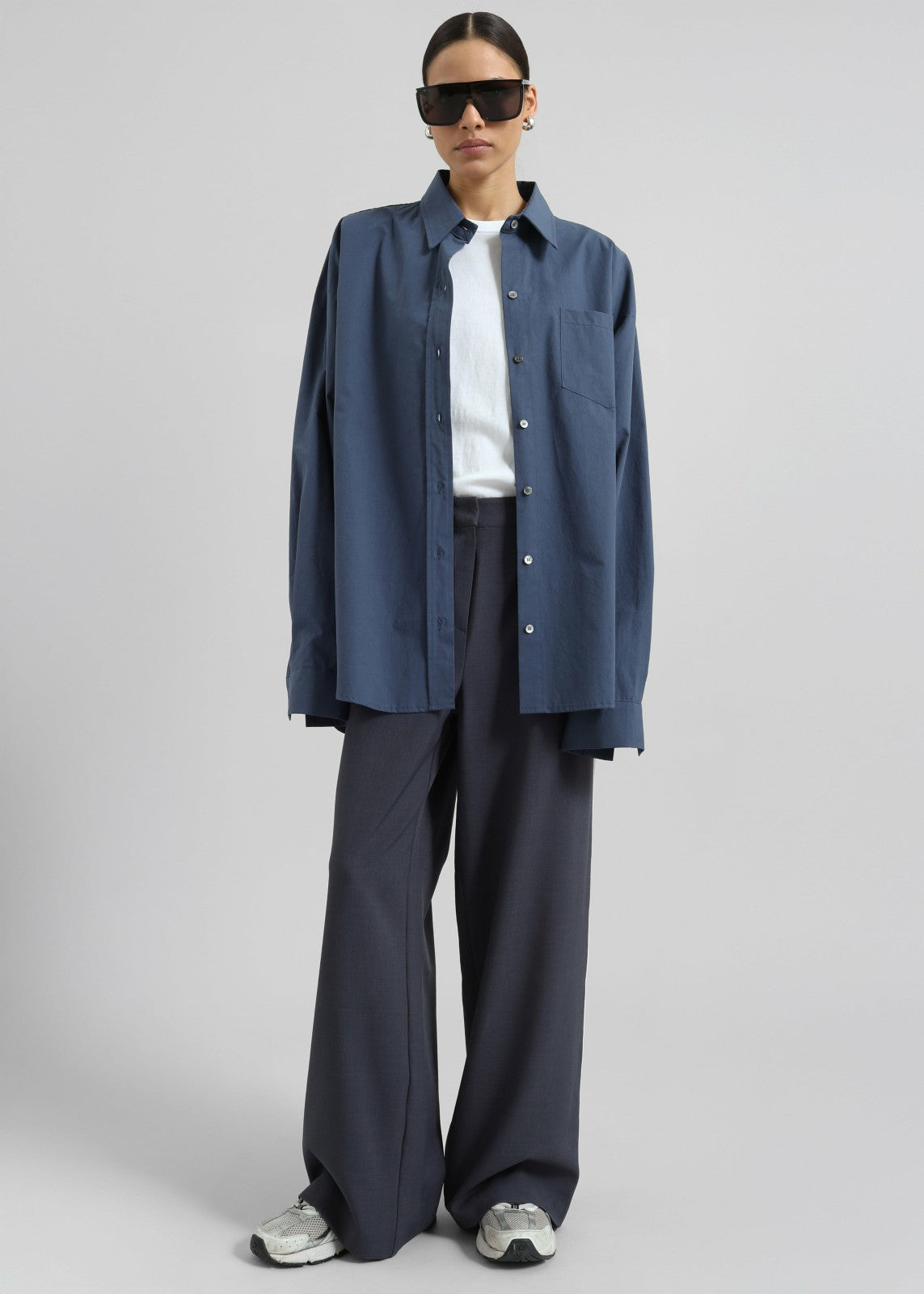 Volda Asymmetric Button-Up Shirt - Navy