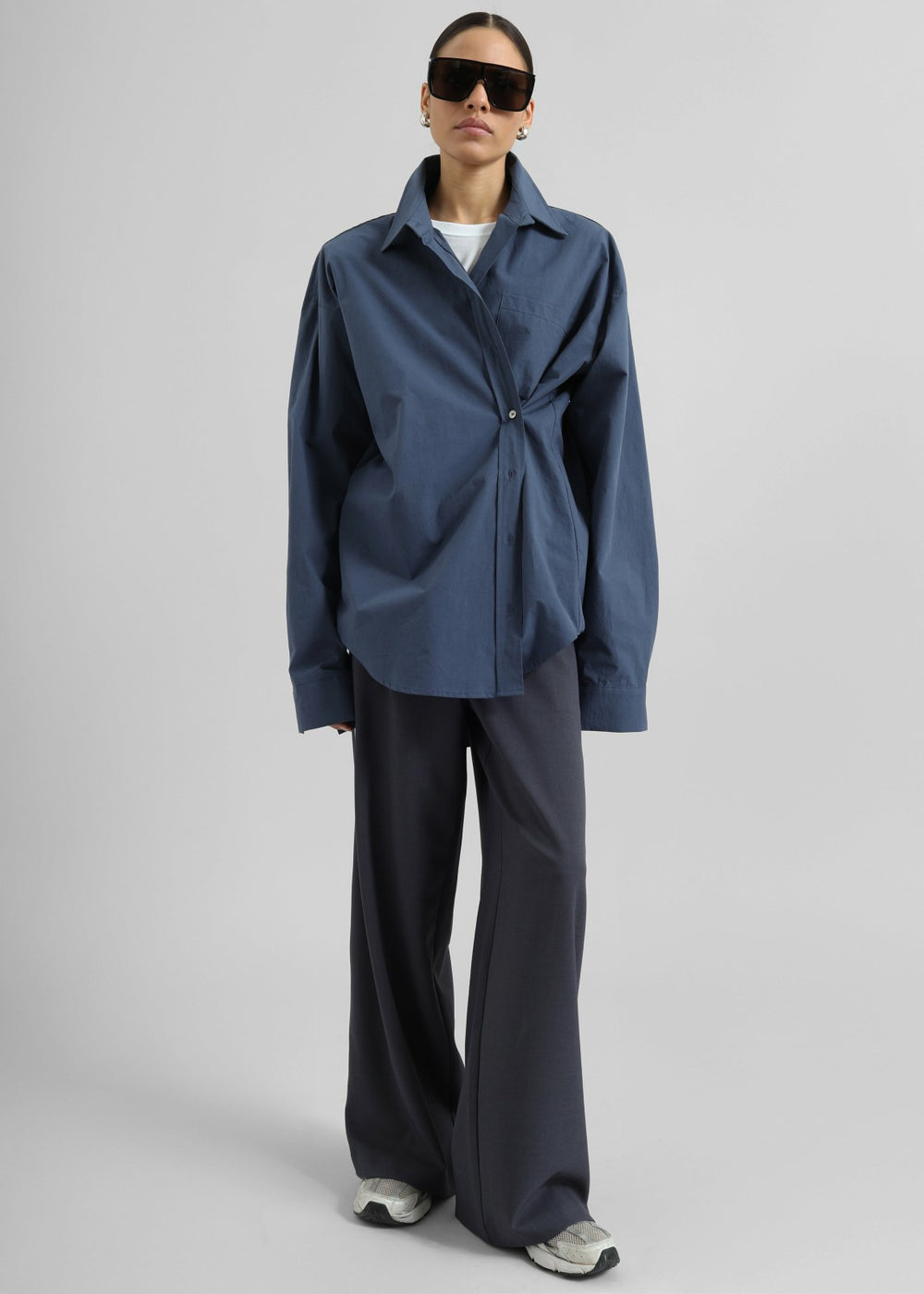 Volda Asymmetric Button-Up Shirt - Navy