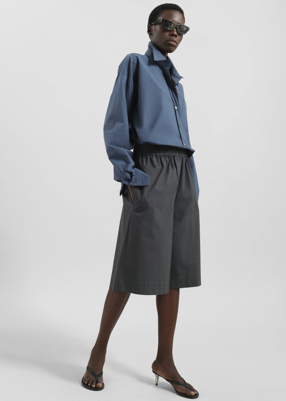 Volda Asymmetric Button-Up Shirt - Navy