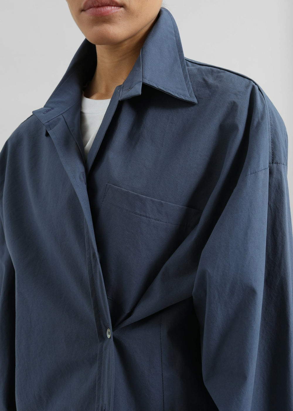 Volda Asymmetric Button-Up Shirt - Navy