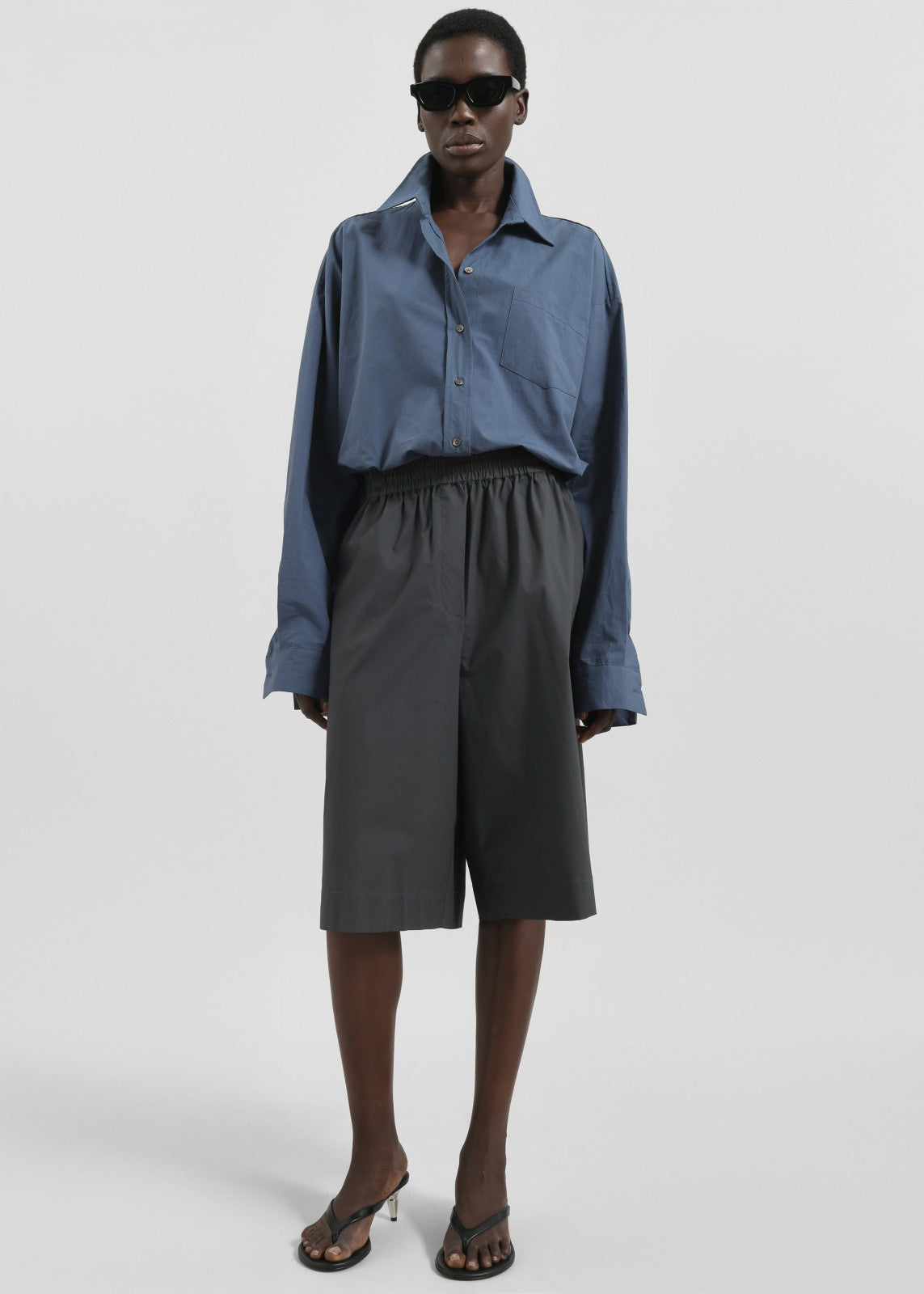 Volda Asymmetric Button-Up Shirt - Navy