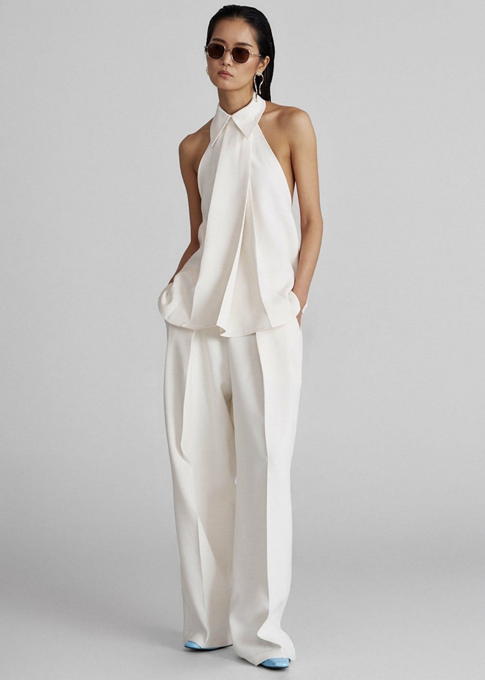 Corsham Halter Wrap Top - White