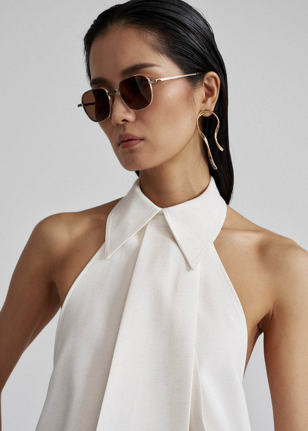 Corsham Halter Wrap Top - White