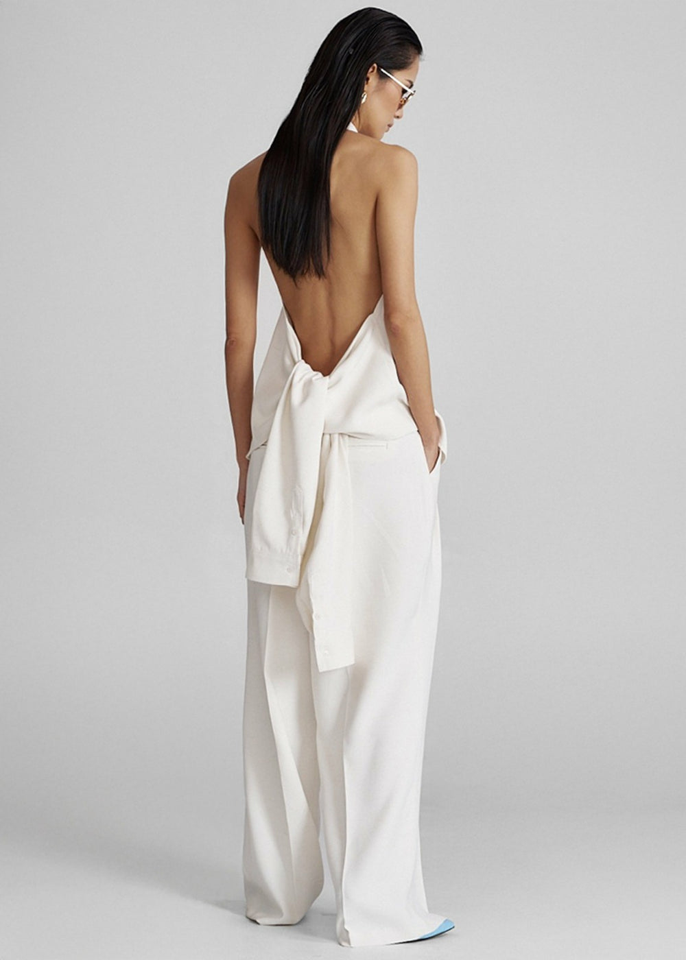 Corsham Halter Wrap Top - White