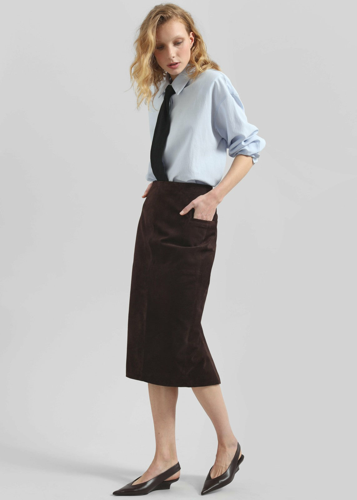 Salnor Suede Midi Skirt - Dark Brown