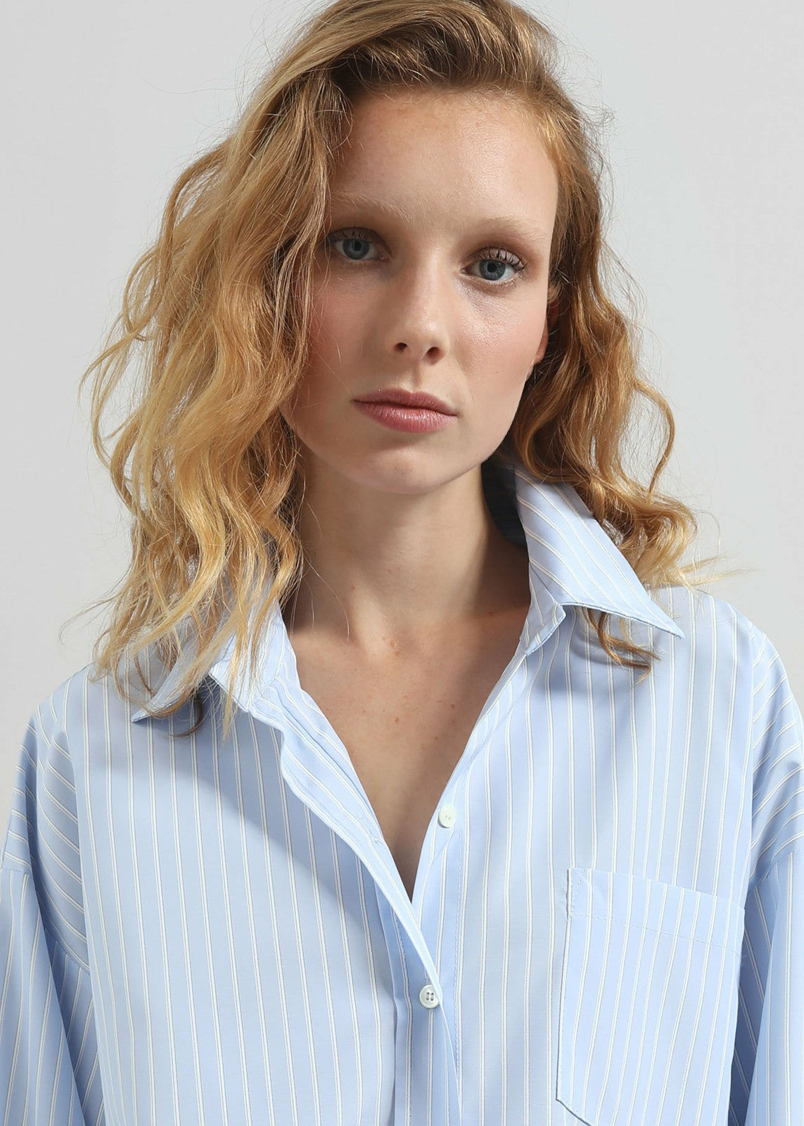 Lanthe Striped Oversized Shirt - Light Blue