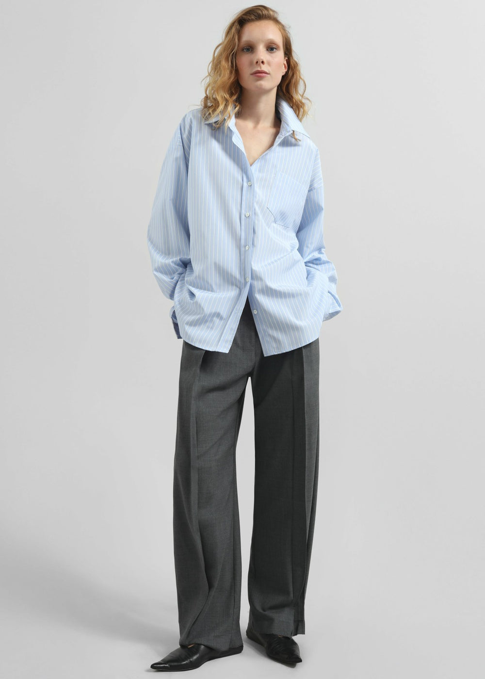 Lanthe Striped Oversized Shirt - Light Blue