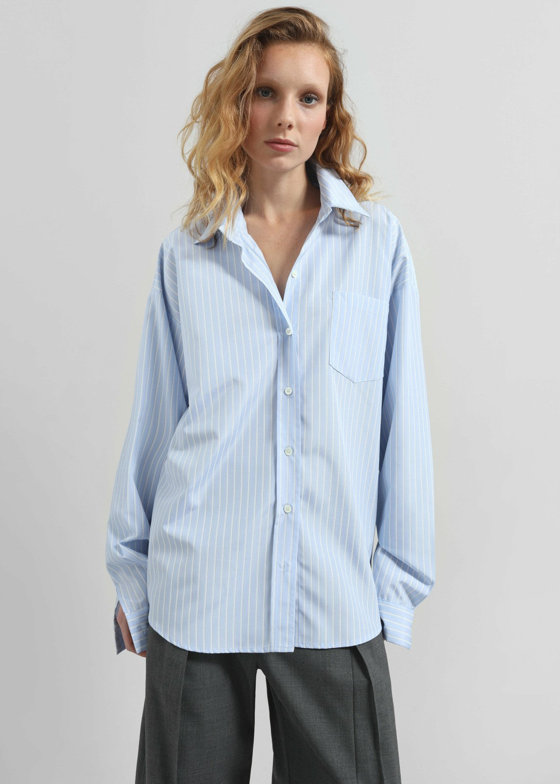 Lanthe Striped Oversized Shirt - Light Blue
