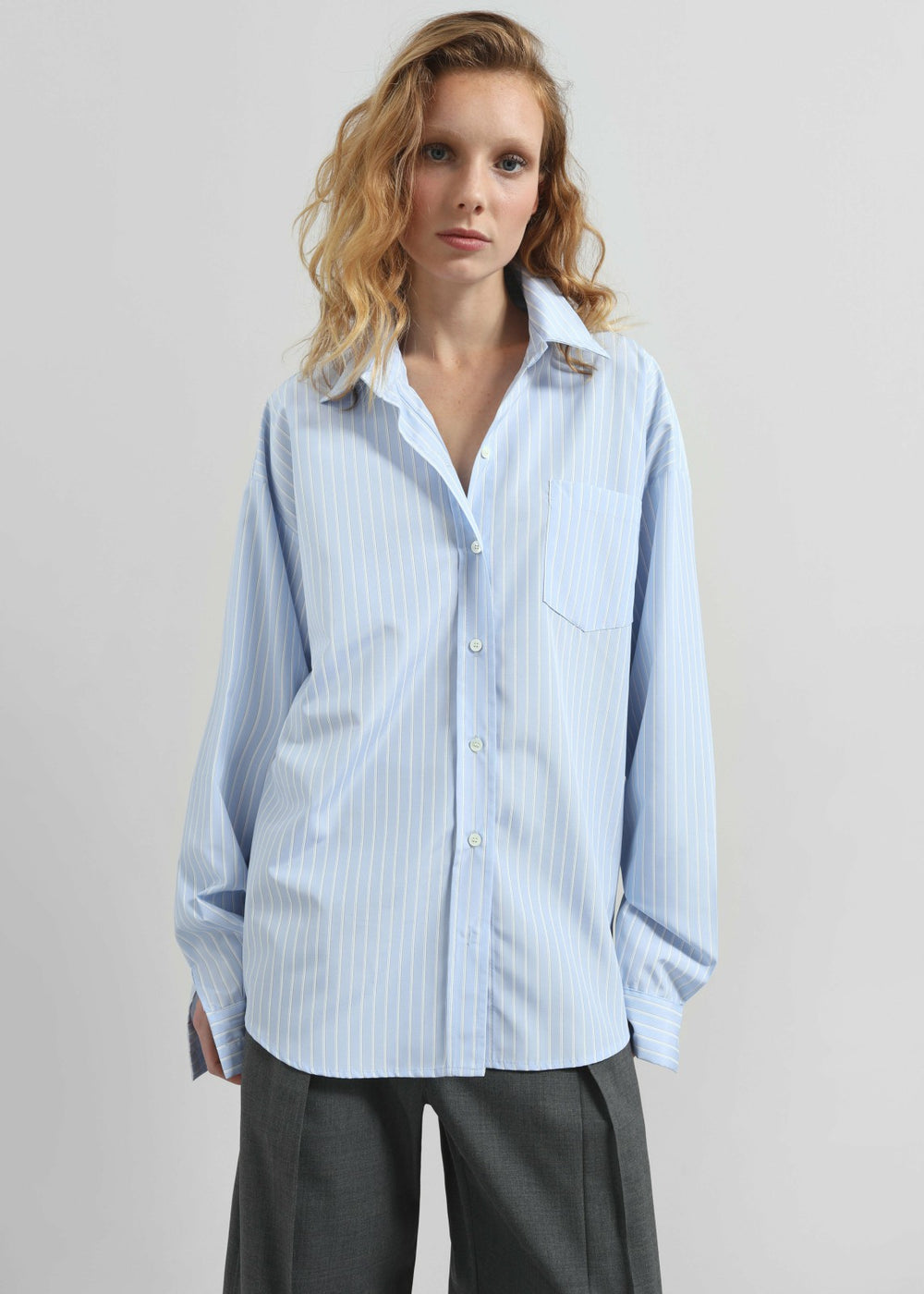 Lanthe Striped Oversized Shirt - Light Blue