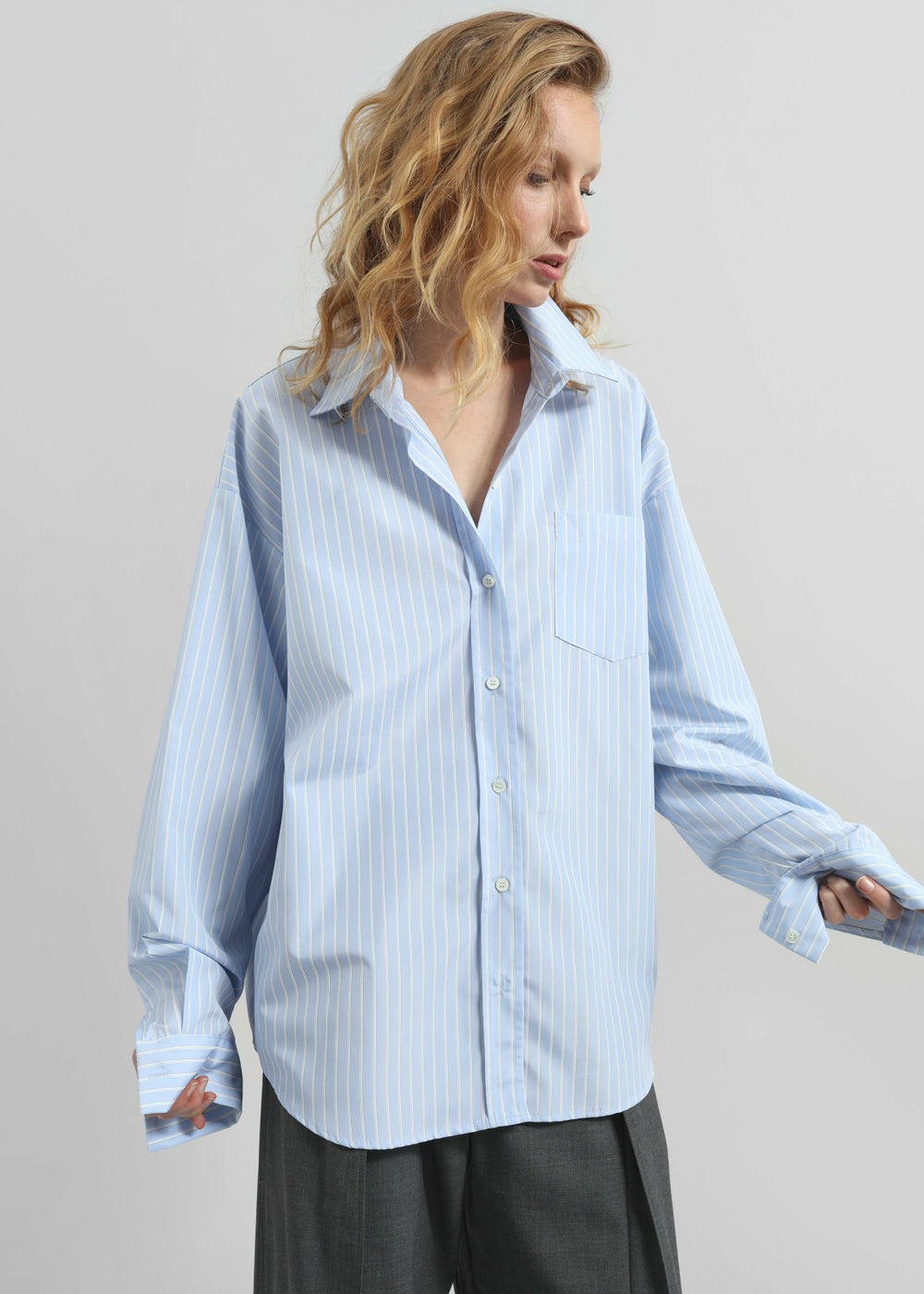 Lanthe Striped Oversized Shirt - Light Blue