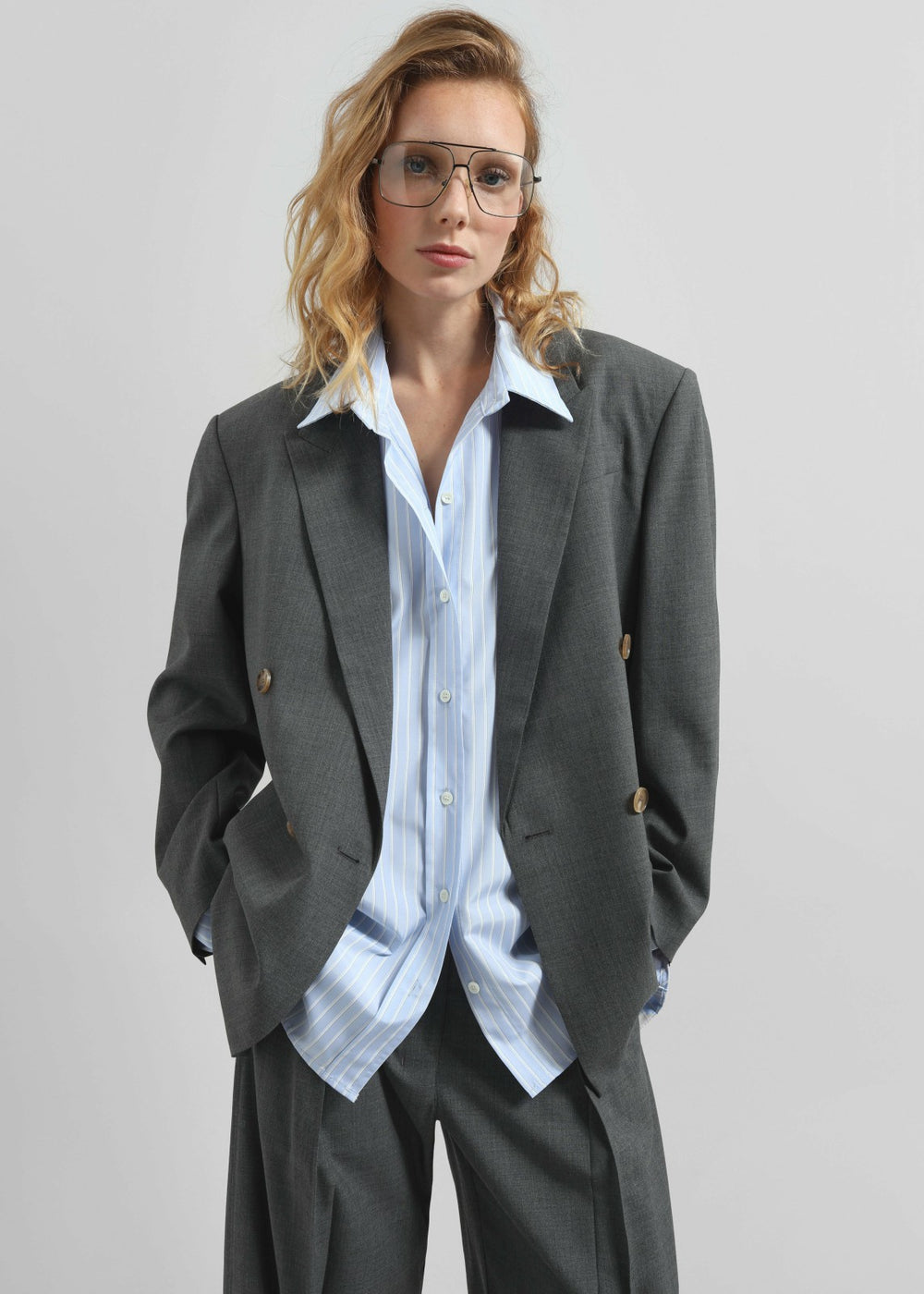 Lanthe Striped Oversized Shirt - Light Blue