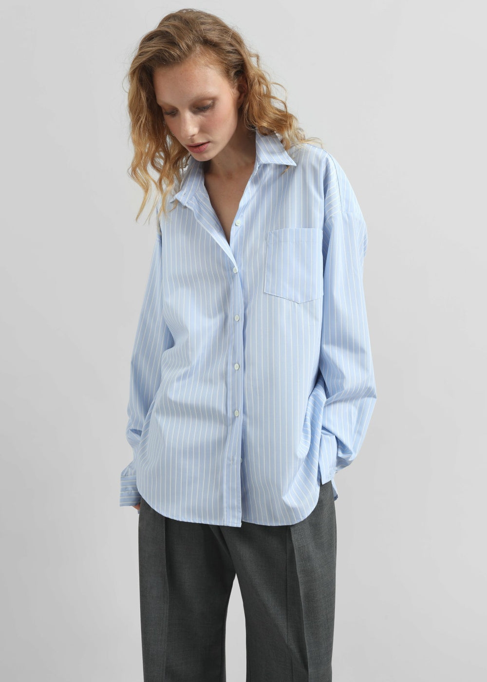 Lanthe Striped Oversized Shirt - Light Blue