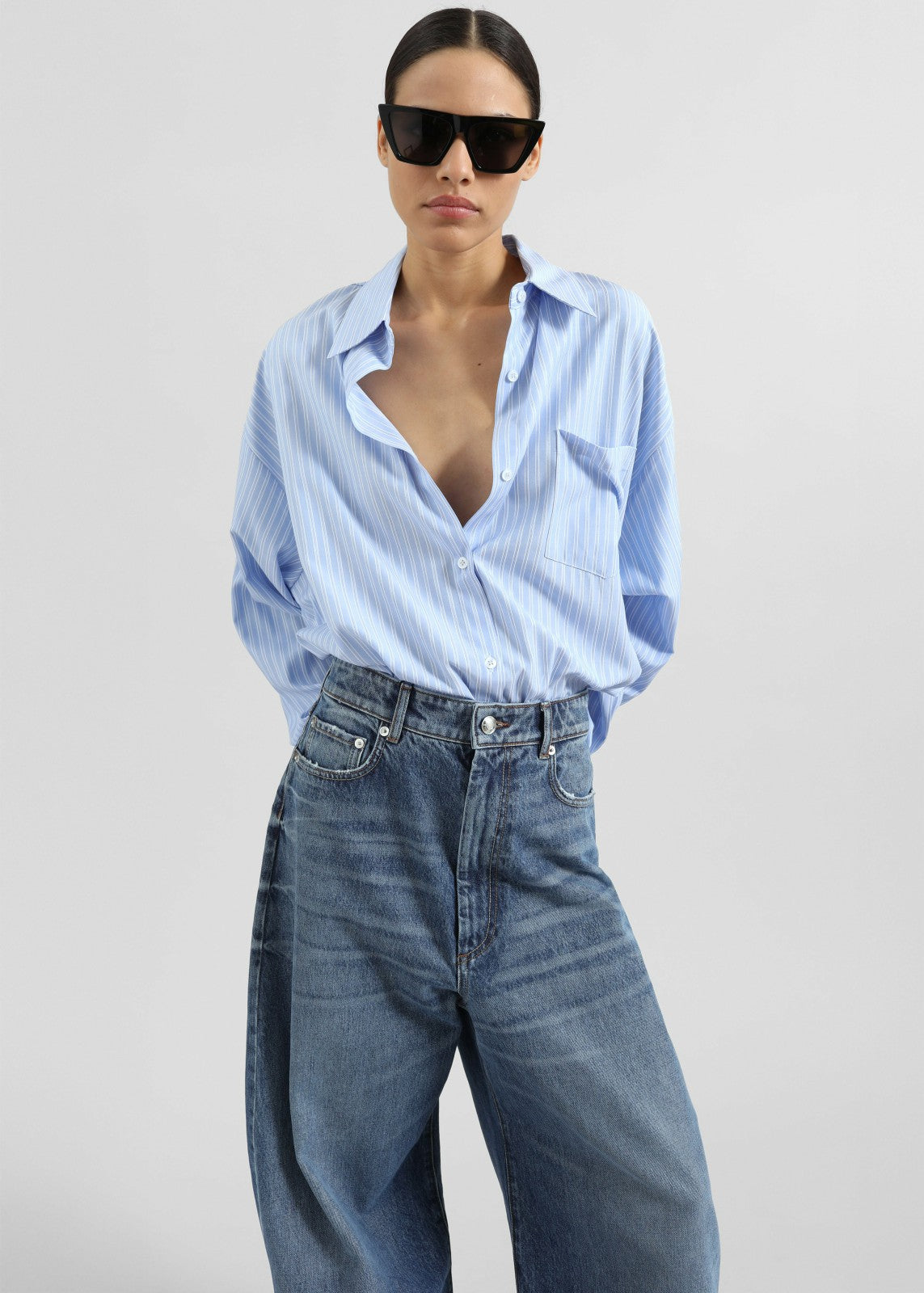 Sukma Striped Oversized Shirt - Blue