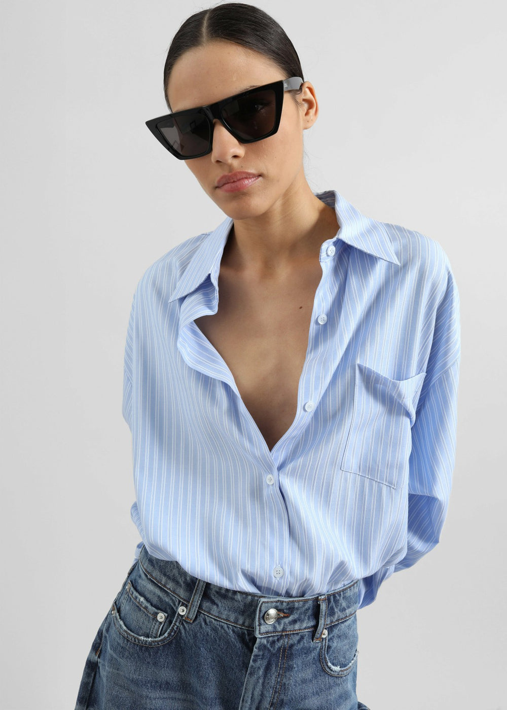 Sukma Striped Oversized Shirt - Blue