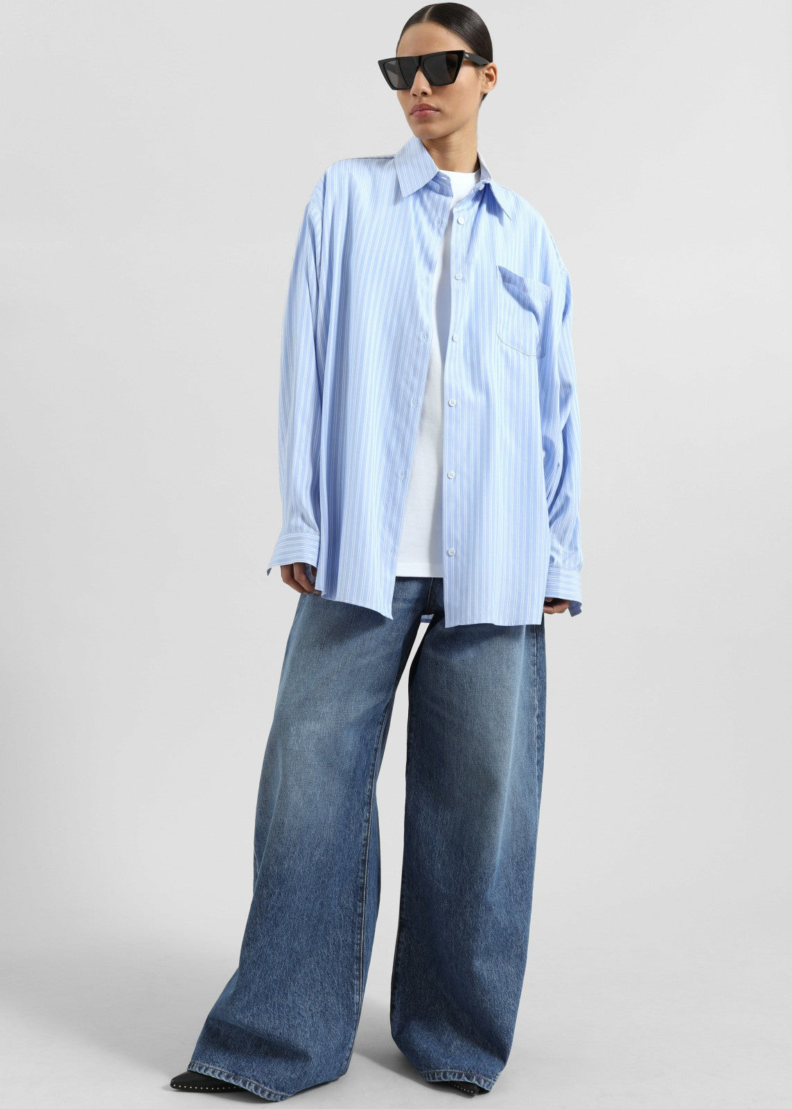 Sukma Striped Oversized Shirt - Blue