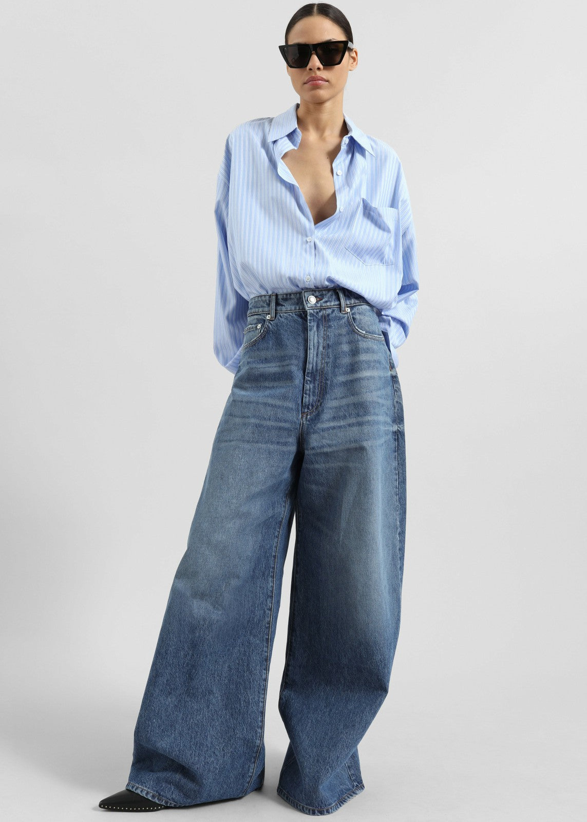 Sukma Striped Oversized Shirt - Blue