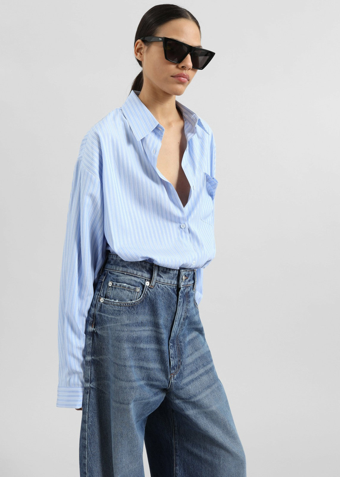 Sukma Striped Oversized Shirt - Blue