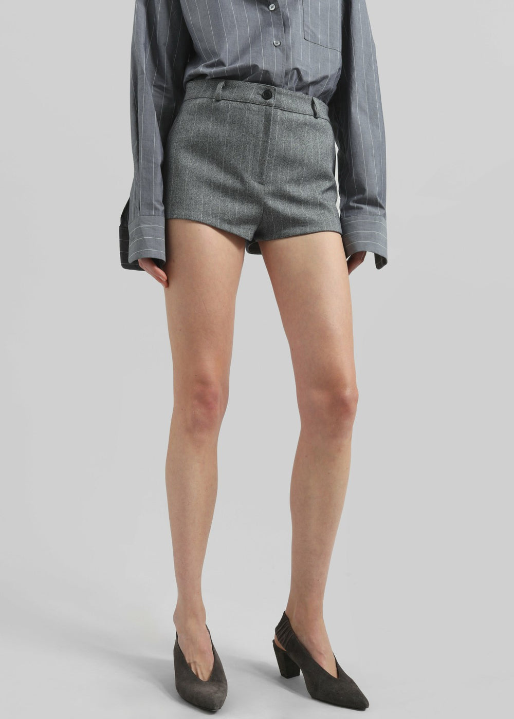 Tenby Striped Hot Pants - Grey Melange
