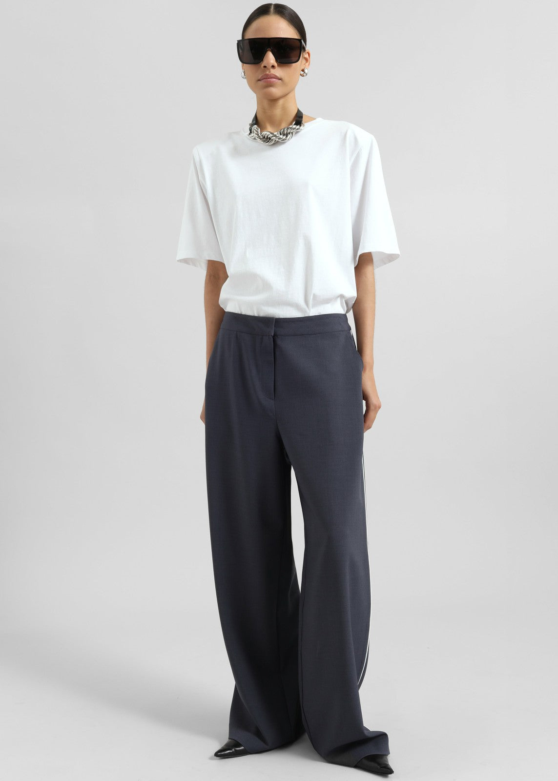 Kemi Contrast Trim Pants - Dark Blue