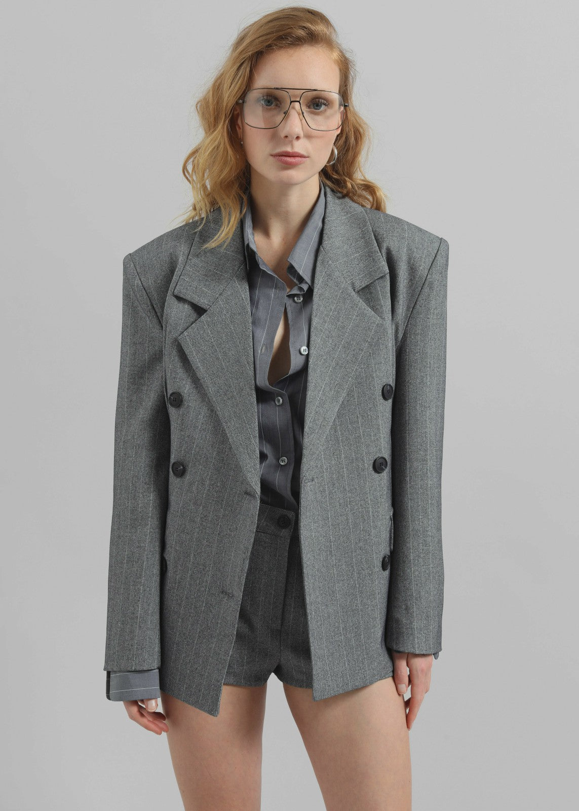 Tenby Striped Cinched Blazer - Grey Melange