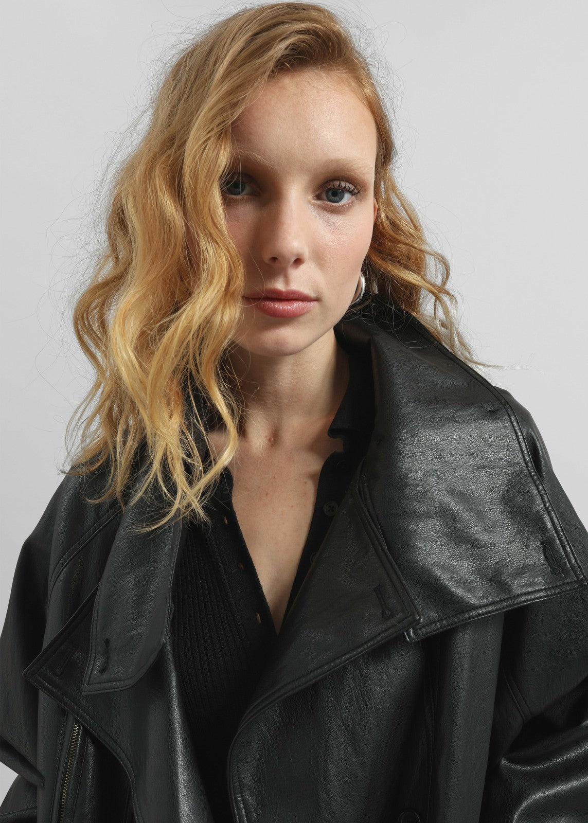 Amunta Faux Leather Trench Jacket - Black